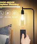 Lit Industrial Floor Lamp In Black And Gold With Clear Glass Shade Dimmable Modern Standing Lamp Remote And Foot Control 6W LED Edison Bulb Bright Corner Light For Living Room Bedroom And Office
