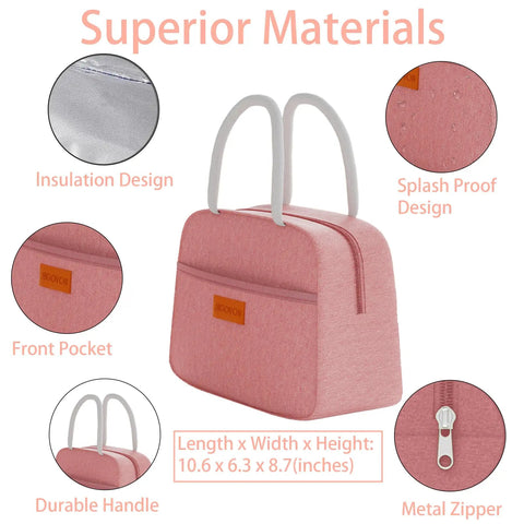 Three Stackable Bento Lunch Box Set With Leak Proof BPA Free Containers Includes Lunch Bag And Built In Utensils Dishwasher Safe Lid Excluded Great For Meal Prep Grab And Go Ready Adults And Kids Pink - durable pink lunch bag with compartments.
