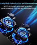 Killer Eight Bay Aluminum Hard Drive Enclosure With Badass Cooling Fan For 10Gbps Usb Type C 3.2 displays dual cooling fans in blue light.