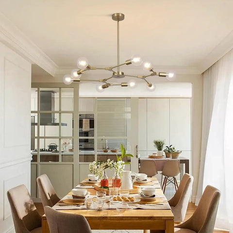 Lit Brushed Brass Sputnik Chandelier With Adjustable Hanging Arms Industrial Flush Mount Ceiling Light Fixture For Living Room