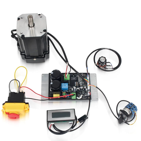 DC Brushless Spindle Motor Kit For CD210v WM210v Lathe 1100W 110V Input shown with control board and switches
