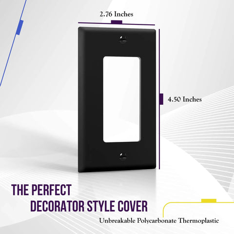Decorator Light Switch Or Receptacle Wall Plate Gloss Finish Black 1-Gang 4.50 By 2.76 Inches Polycarbonate Thermoplastic Tough As Nails