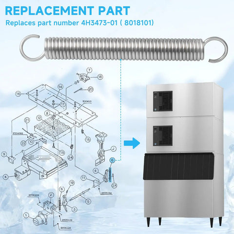 Extension Spring For Ice Machine Actuator Cam Replacement Ready To Install For IM 240M2E IM 240DME IM 240AME IM 240NE IM 240DNE IM 240ANE And IM 500SAA Tray Drive Cam Assemblies Compatible With 4H3473-01, 140mm stainless steel
