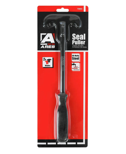 Dual Hook Tip Seal Puller Set With Heavy Duty Chrome Moly Blades For Ripping Out Stubborn Oil And Grease Seals Fast in packaging.
