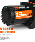 13000 Lbs Electric Winch With Synthetic Rope showing 12V DC motor detail for Jeep Truck Trailer UTV ATV Off-Road Recovery