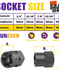 Heavy Duty Bolt Extractor Kit Pro Grade With Half Inch Drive Lug Nut Remover Tools For Stripped Damaged Rounded Off And Rusted Bolts And Studs In Automotive And Industrial Repair 5 Piece Set Size From Nineteen To Twenty Five Millimeters showcasing product dimensions and features.