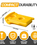 Yellow component of 9 Pack Tool Holder Wall Mount For DeWalt 20V And 60V Cordless Tools Snap Fit Drill Hanger shown with dimensions