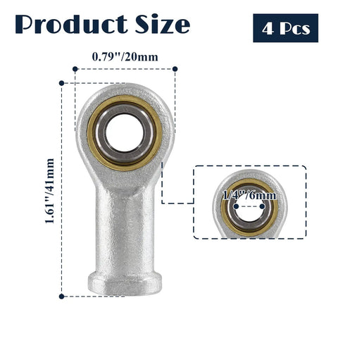 6mm Inside Diameter Rod End Bearing M6 1.0 Female SI6TK 4 Pack Heavy Duty High Load Carbon Steel Body White Galvanized Copper Gasket Hardened Bearing Steel Ball Joint For Low Noise Precision And Long Life, 4 pcs size diagram
