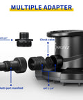Close-up of Automatic Pool Cover Pump Half Horsepower 2250 GPH Submersible Sump Pump With Check Valve And Three Adapters