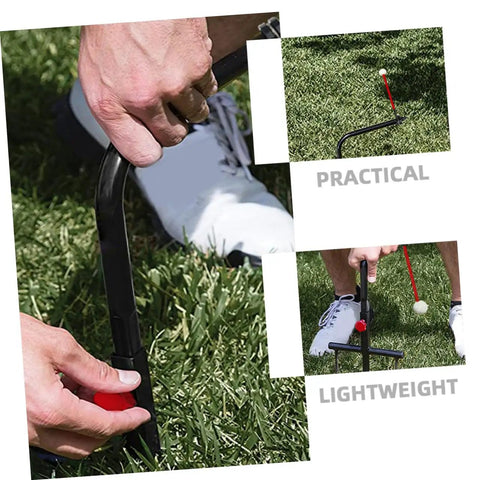 Hands using Golf Swing Trainer Kit For Posture Alignment And Arm Muscle Strength With A Smooth Consistent Swing Tempo in grass