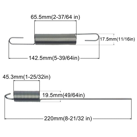 Two springs with measurements for Extension Spring Kit For GX Engines GX160 GX200 GX270 GX390 Governor Throttle Return Linkage Set 17 Pcs