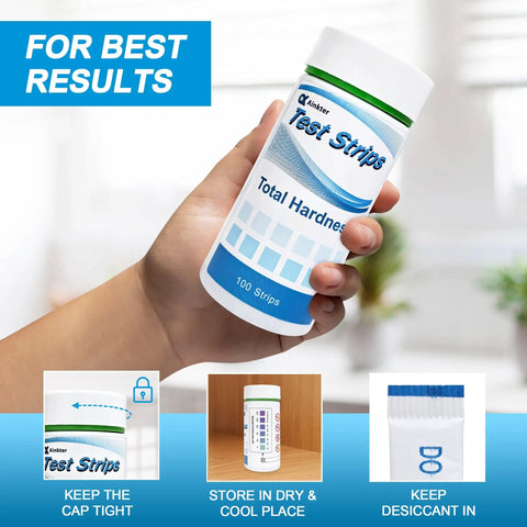 Person holding Water Hardness Test Strips Kit For Drinking Water Pools Hot Tubs Spas Dishwashers And Well Water Quick And Accurate Calcium And Magnesium Readings With Easy Color Chart No Fuss No Guesswork