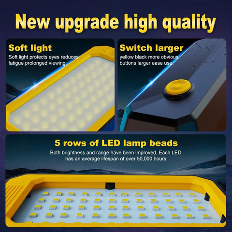 Close-up of LED gooseneck work light showing soft light, larger switch, and 5 rows of LED beads for improved brightness.