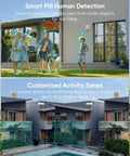 Battery Powered Outdoor Security Camera With Spotlight 1080p HD focuses on family and dog with smart PIR and activity zones.