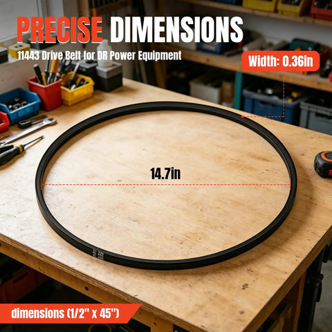 Replacement 45 Inch Drive Belt For Trimmer Mower And DR Power Equipment Heavy Duty Built To Last Wear Resistant Oil And Heat Resistant Belt Durable Outdoor Tool Part For Smooth Operation And Long Lasting Performance, 1/2 x 45 in dimensions