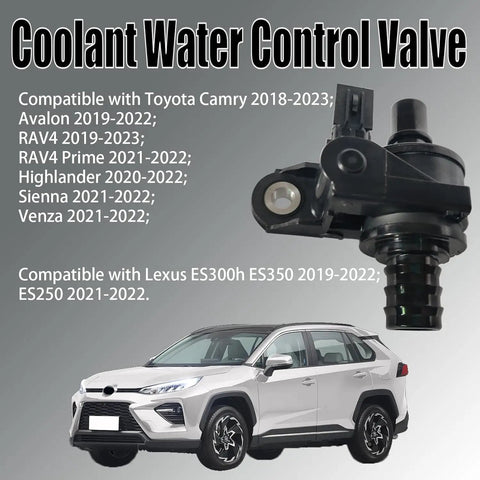 Straight Shooter Coolant Water Control Valve Assembly Compatible With Toyota Camry RAV4 Highlander Sienna And Lexus Engine Cooling System Heavy Duty Direct Fit, showing valve detail with car in background.
