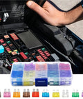 Must Have Auto Fuse Kit With 200 Pcs of 10 Types Blade Type Fuses shown with fuse puller for car maintenance