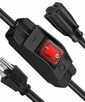 Heavy Duty 3 Prong Extension Cord Built Solid With Real 14 AWG Cable 6.6 Ft Black Wire with inline switch and plugs.