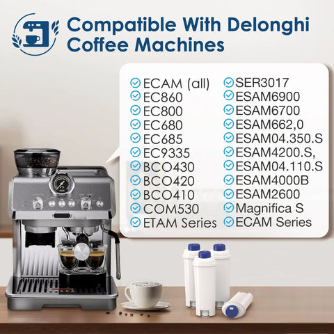 DLSC002 Water Filter Replacement For Espresso Machines Compatible With Eletta Series Eletta Explore Dinamica Magnifica Evo Magnifica S Magnifica Start Cappuccino System Ecam Esam Etam For Fresher Brews And Cleaner Tastes, 4-pack