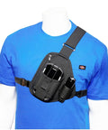Front view of Hands Free Barcode Scanner Holster Chest Harness With Adjustable 4 To 8 Inch Depth For Fast Access In Warehouse And Delivery Tasks