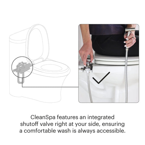 Close-up of CleanSpa Luxury Handheld Bidet and Mounted Holster with Integrated Shut Off in White for Easy Toilet Cleansing