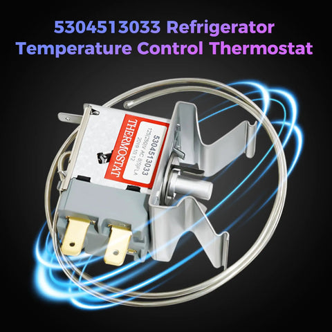 Direct Fit Refrigerator Temperature Control Thermostat Replacement 5304513033 for Frigidaire Kenmore models on black background