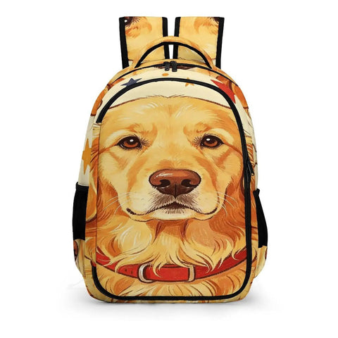 Front view of 4th Of July Golden Printed Unisex Backpack Large Capacity Daypack For Travel School And Outdoor Fun with dog design