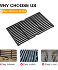 Premium Durable Heat Resistant Enamel Cast Iron Cooking Grid Grates For Four Burner Gas Grill 2 Pack, matte finish, cooking surface.