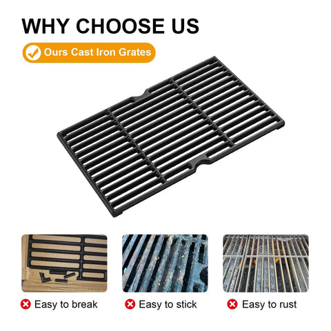 Premium Durable Heat Resistant Enamel Cast Iron Cooking Grid Grates For Four Burner Gas Grill 2 Pack, matte finish, cooking surface.