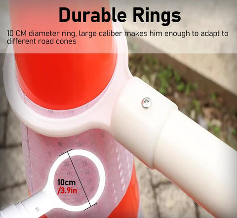 Hella Rugged Retractable Traffic Barricade Bars 10 Pack Extendable 4 To 7 Feet showing 10cm durable ring on road cone.