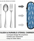 Blue Dinosaur Themed Portable Utensil Kit With Zipper Pouch Reusable Storage Case For Desert Camping Ultra Lightweight And Compact Lunchbox Friendly Easy Clean Aluminum Lining Durable Travel Lunch Kit