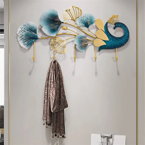 Heavy Duty Wall Mounted Coat Hooks Slick Entryway Rack Bedroom Living Room Organizer For Bags Hats Keys Dang with decorative leaves.