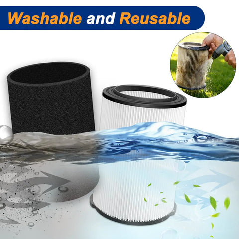VF4000 Replacement Filter For Ridgid And Husky Wet Dry Shop Vacuums Fits 5 To 20 Gallon And 6 To 9 Gallon Models with water demonstration