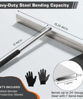Heavy Duty 15.25 Inch Sheet Metal Folding Hemming Tool Handheld Bender For Standing Seam Roofing Panels And HVAC Duct Work With Handy Sight Holes Folds Up To 24 Gauge Steel And One Inch Depth, with handle and included gloves