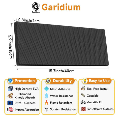 Dimensions and features of Garage Wall Protector For Cars And Home Heavy Duty Self Adhesive Foam Bumpers Guard Car Door Dings And Scratches 360 Degree Impact Protection Tough As Nails Tool Free Installation Durable Diamond Textured Pads.