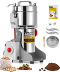 Beefed Up 700g Electric Grain Grinder Mill With Safety Lid, 2400W High Speed Spice And Herb Pulverizer, accessories displayed