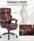 Big Tall Reclining Executive Office Chair With Footrest, ergonomic lumbar support, brown leather, 400 pound capacity