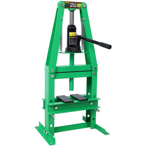 6 Ton H Frame Hydraulic Shop Press With Adjustable Working Table, Plates, And Height, Green Benchtop Garage Press for auto repair