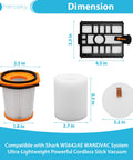 WS642AE Filter Foam Kit for Wandvac, showing four foam filters and two post-motor filters with dimensions in inches.
