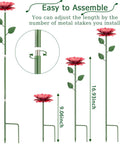 Two Pack Metal Bee Watering Station With Flower Design And Colorful Butterfly Bath Outdoor Garden Yard Patio Decor illustration showing adjustable heights with metal stakes.