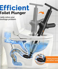 Heavy Duty High Pressure Toilet Plunger Wipes Out Bathroom Blockages Straight Up Effortlessly, shown in toilet with suction action.