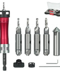 Pro Grade 10 In 1 Countersink Drill Bit Set With Depth Stop And Chamfer Tool, One Quarter Inch Hex Shank, M2 HSS Countersink Bits