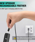 Rechargeable Milk Frother Wand Handheld Electric Foam Maker With USB C Power Detachable Stainless Steel Whisk charging