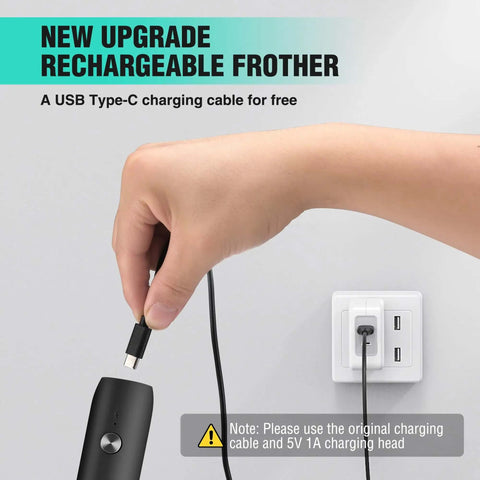 Rechargeable Milk Frother Wand Handheld Electric Foam Maker With USB C Power Detachable Stainless Steel Whisk charging
