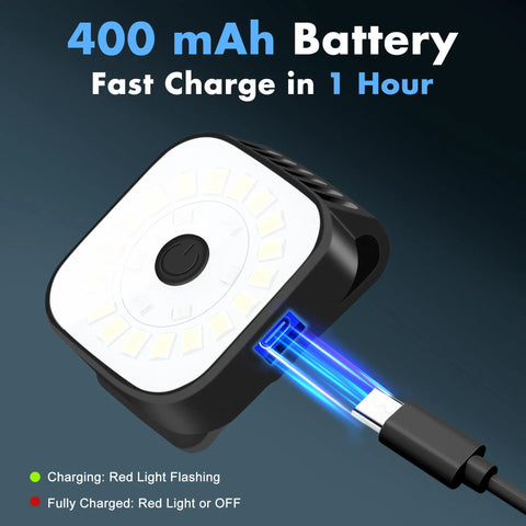 Two Pack Clip On Running Lights With Rechargeable Battery Ultra Bright 24 LED Beams showing charging port and LED interface