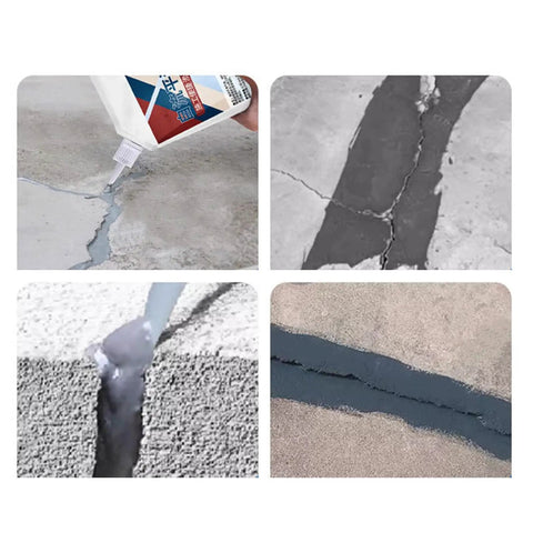 Pro Grade Rock Solid Concrete Crack Sealant Waterproof Masonry Repair Adhesive Outdoor Patio Restoration Glue being applied to crack.