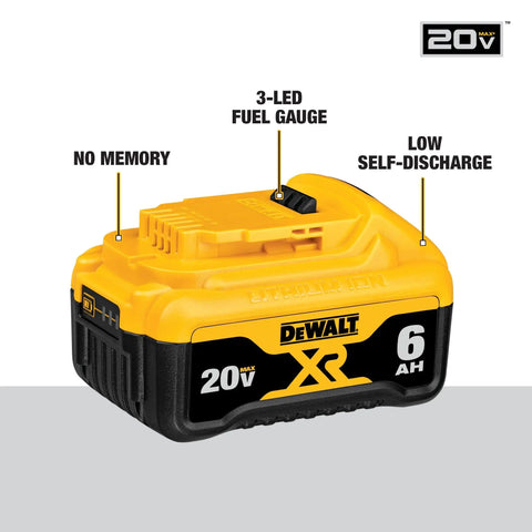 20V Max XR Battery 6Ah Lithium Ion Two Pack with 3 LED Fuel Gauge features and branding details