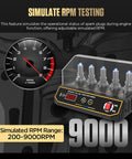 Five Hole Spark Plug Tester With Adjustable RPM 200 To 9999 And Variable Hole Height For 12V Cars And Motorcycles Pro Grade Protective Cover Digital Display Status Indicators Engine Ignition Coil Tester For Quick Spark Plug Comparison, 5 spark plugs, 9000 RPM shown