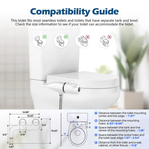 Non Electric Bidet Attachment For Toilet With Dual Nozzles, Posterior And Feminine Wash, Adjustable Water Pressure compatibility guide