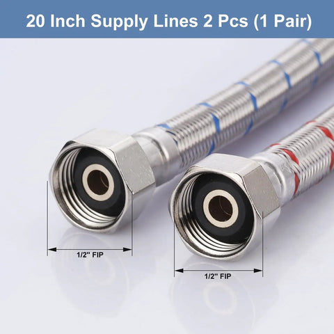Built Tough Braided Stainless Steel Faucet Supply Lines Twenty Inch Length with Half Inch Female Iron Pipe Connectors detail image